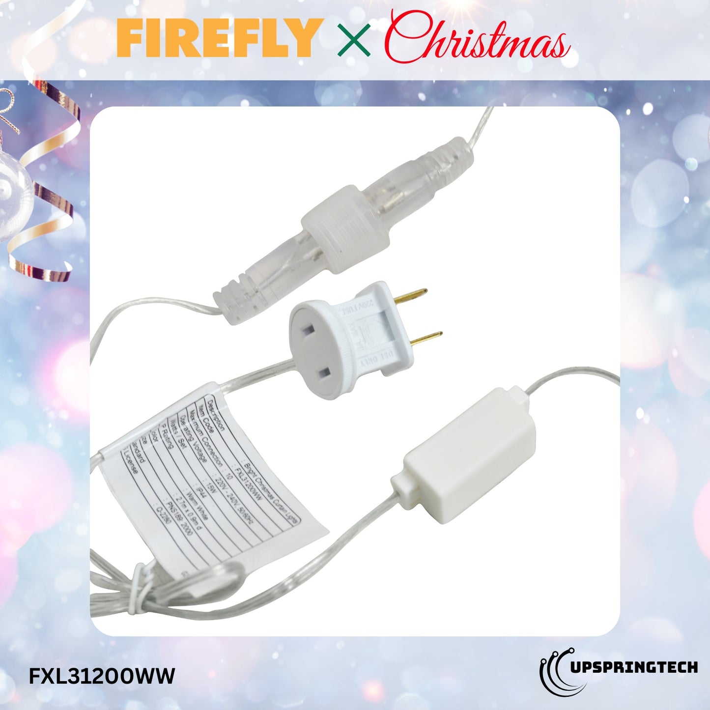 Firefly Bright Christmas Curtain Lights – 200 LED, 15W, Warm White (FXL31200WW)