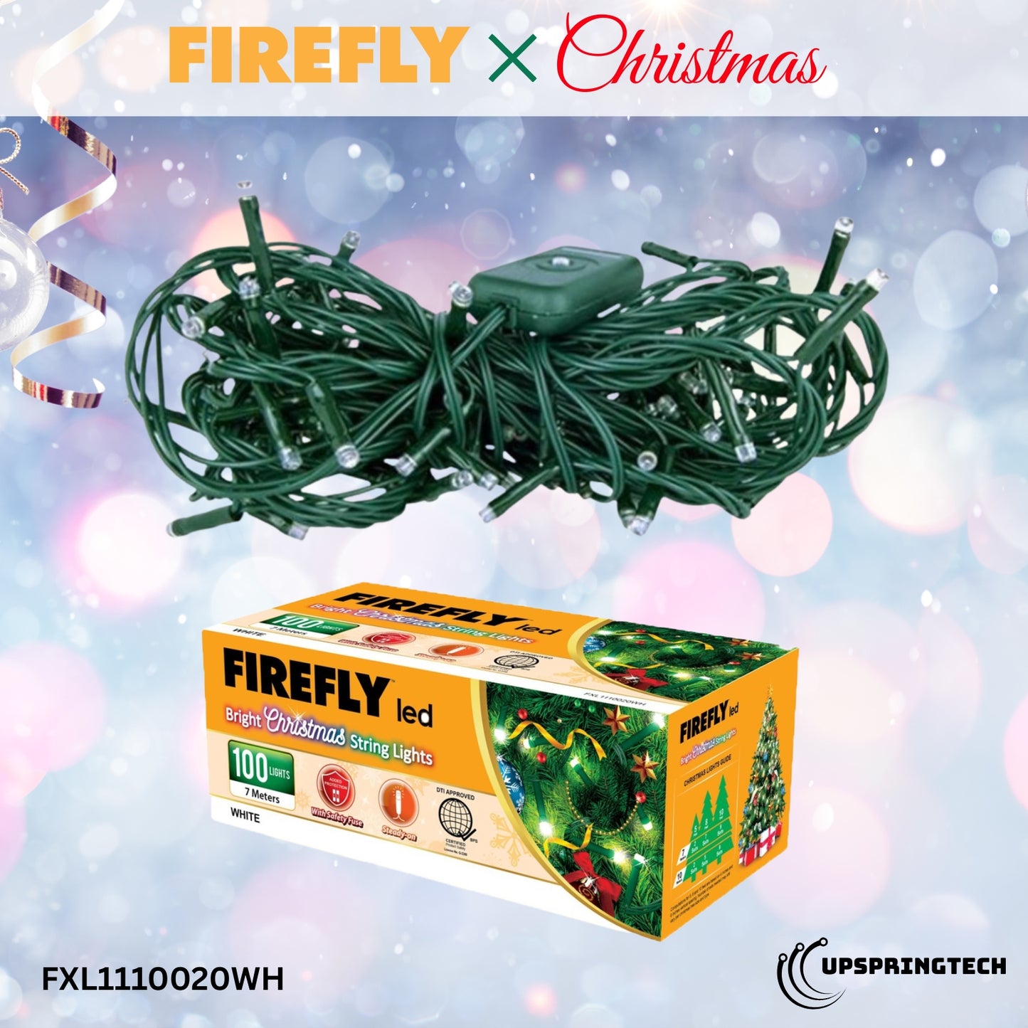 Firefly 100 LED Christmas String Lights – White Steady On (FXL1110020WH)