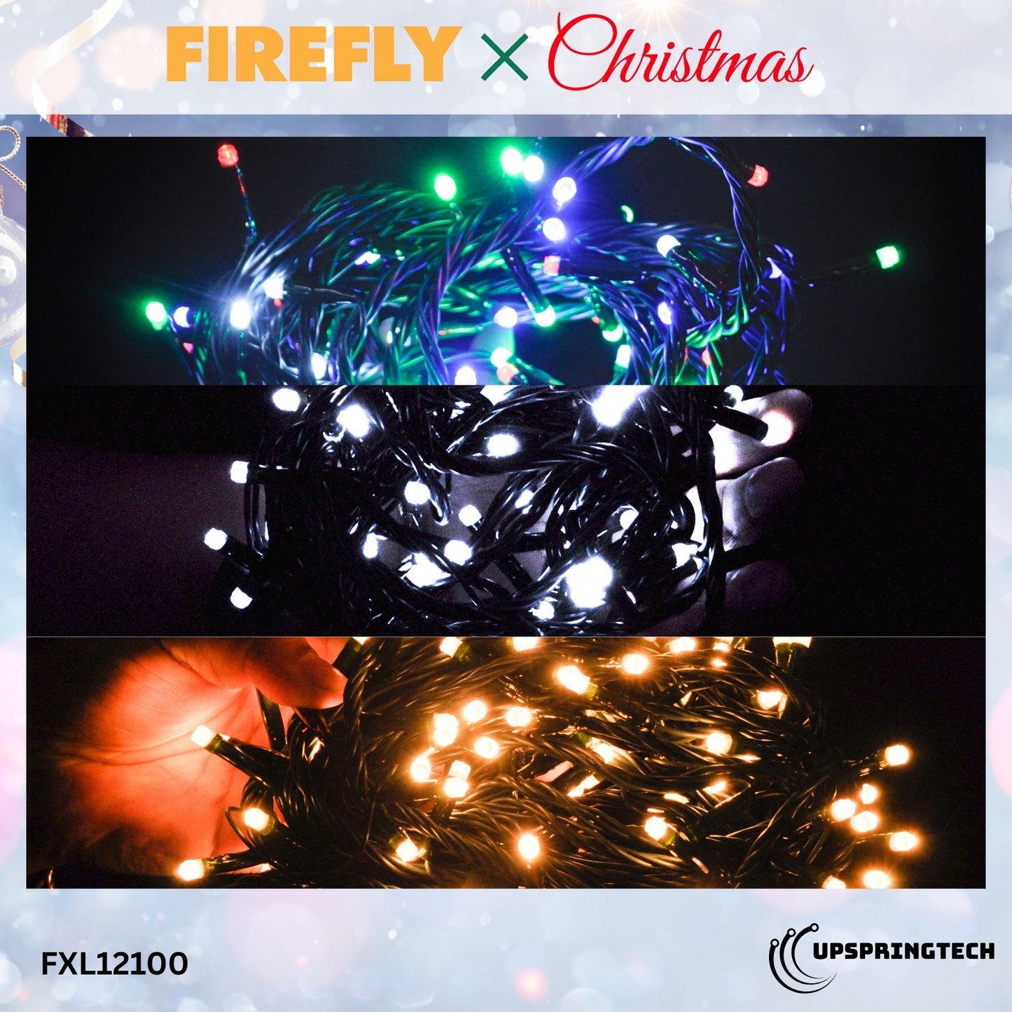 Firefly 100 LED Christmas String Lights – 7M Steady-On Series (FXL12100CL / FXL12100WH / FXL12100WW)