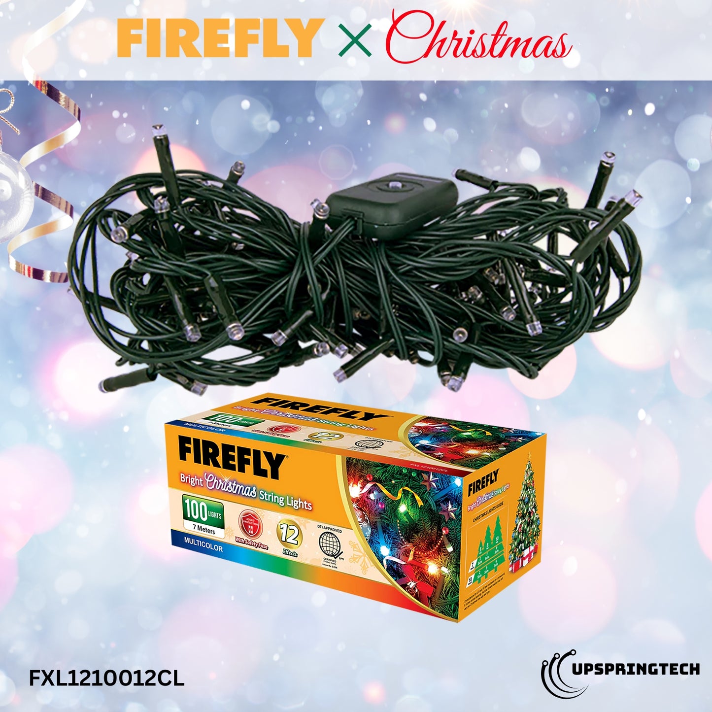 Firefly 100 LED Christmas String Lights – 7M Multicolor with 12 Lighting Effects (FXL1210012CL)