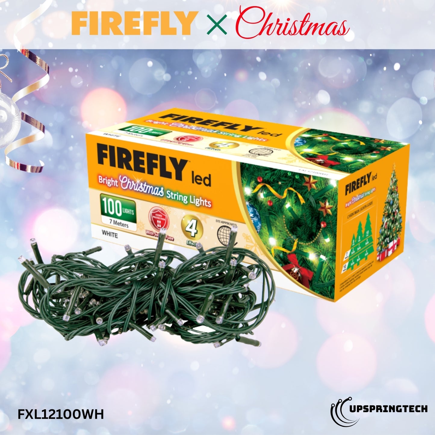 Firefly 100 LED Christmas String Lights – 7M Steady-On Series (FXL12100CL / FXL12100WH / FXL12100WW)