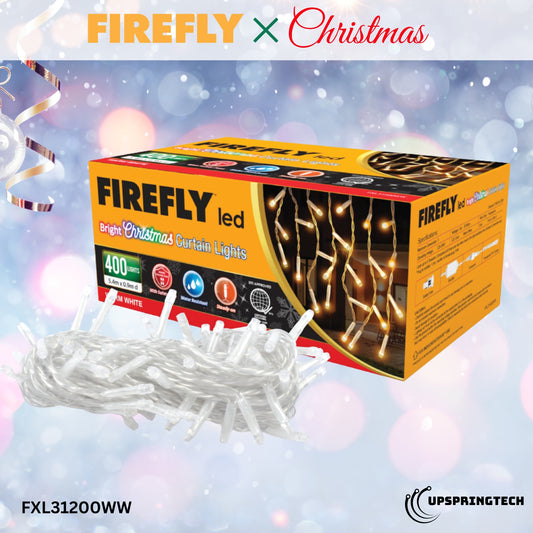 Firefly Bright Christmas Curtain Lights – 200 LED, 15W, Warm White (FXL31200WW)