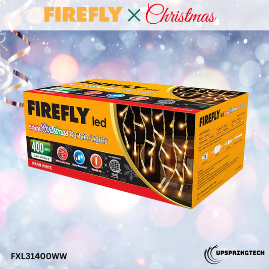 Firefly LED Christmas Curtain Lights – 400 LEDs, 30W, Warm White (FXL31400WW)