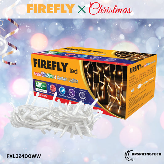 Firefly Bright Christmas Curtain Lights – Night Sky Blinking, 400 LEDs, Warm White (FXL32400WW)