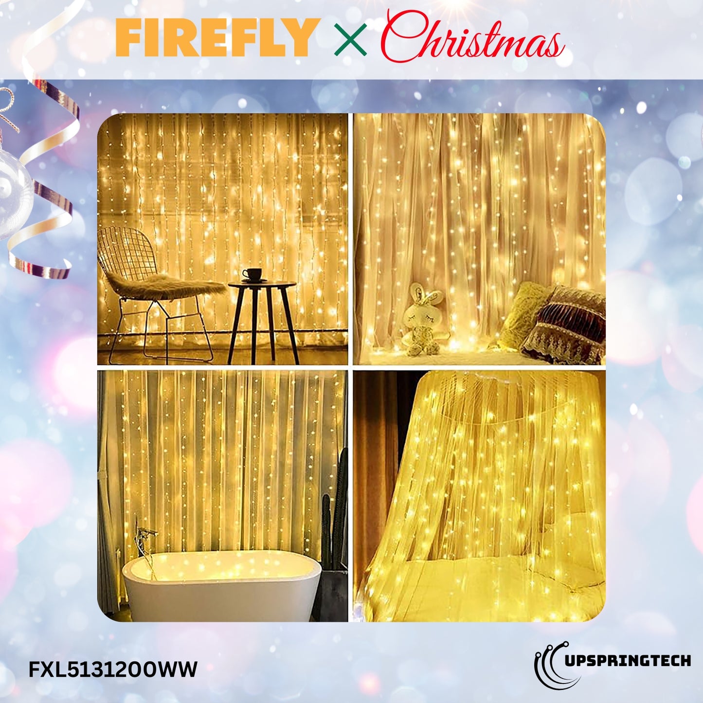 Firefly Solar LED Curtain Lights – Warm White, With Remote &amp; Timer (FXL5131 Series)