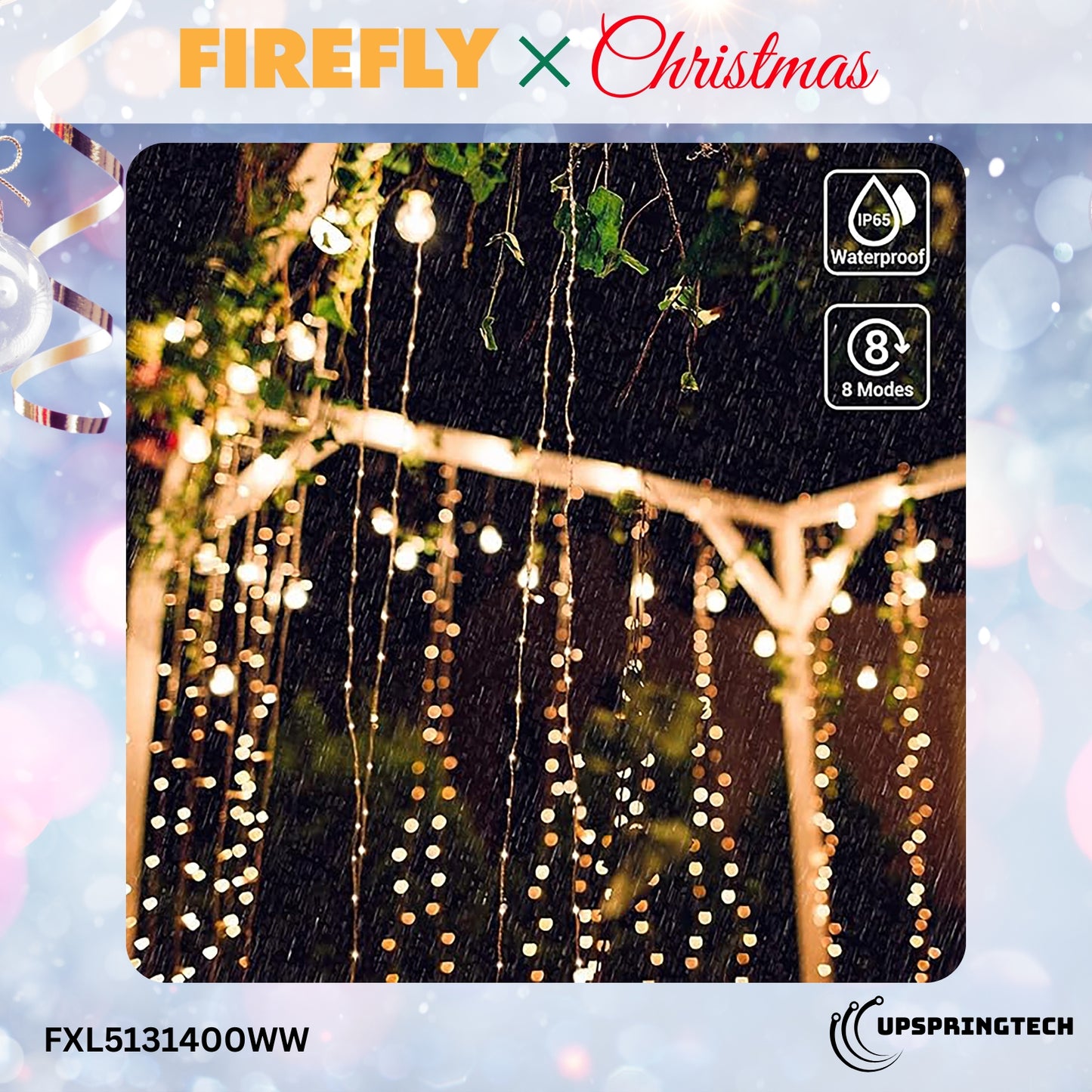 Firefly Solar LED Curtain Lights – Warm White, With Remote &amp; Timer (FXL5131 Series)